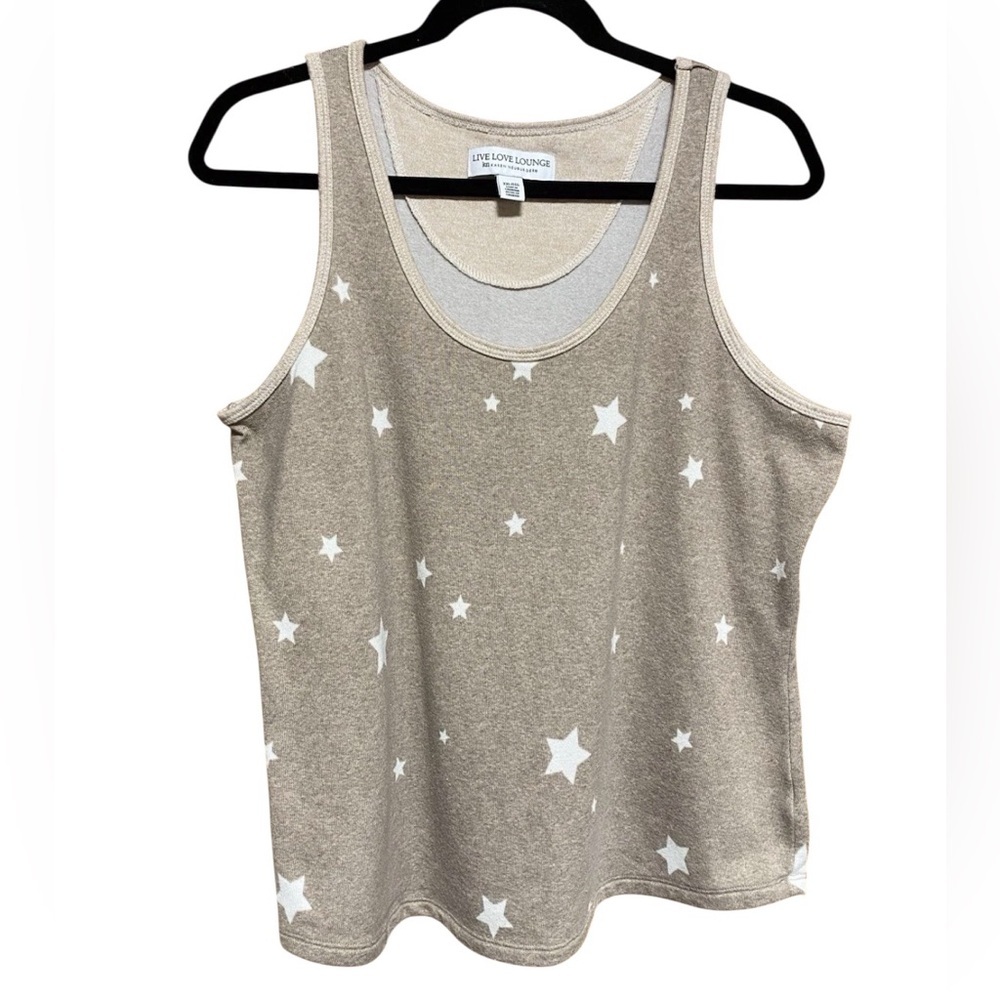 Live Love Lounge Karen Neuberger Taupe Star Print Pajama Tank Size XXL - EUC